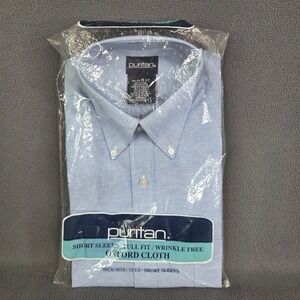 Vtg Puritan Short Sleeve Button Down Wrinkle Free Dress Shirt Mens 15.5 Blue NEW
